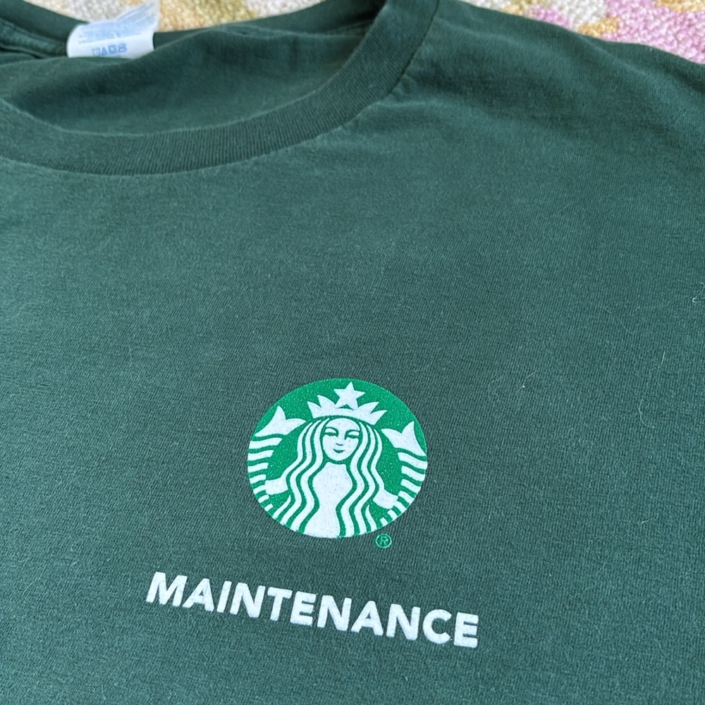 Maintenance Crew Starbucks Apron Green Maintenance Tee Shirt Official Sz L - Picture 6 of 13